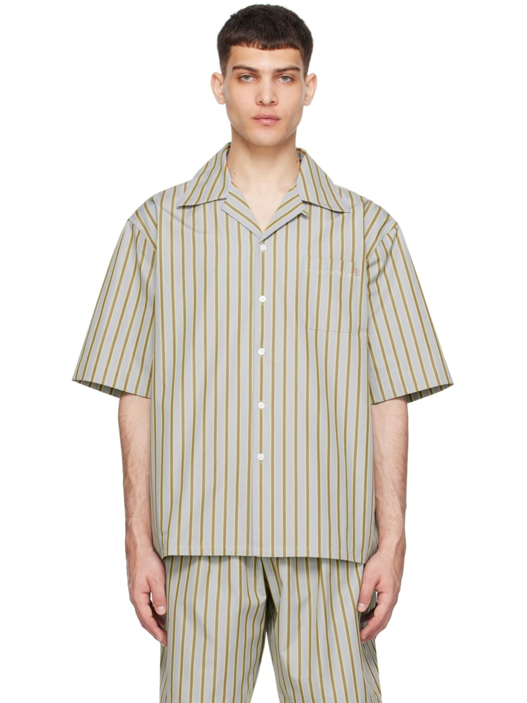 Brown & Gray Striped Shirt - 1