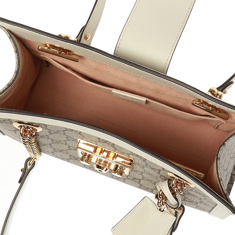 (WMNS) Gucci Padlock Metallic Logo Canvas Chain handbag Small / White 498156-KHNKG-9761 - 4