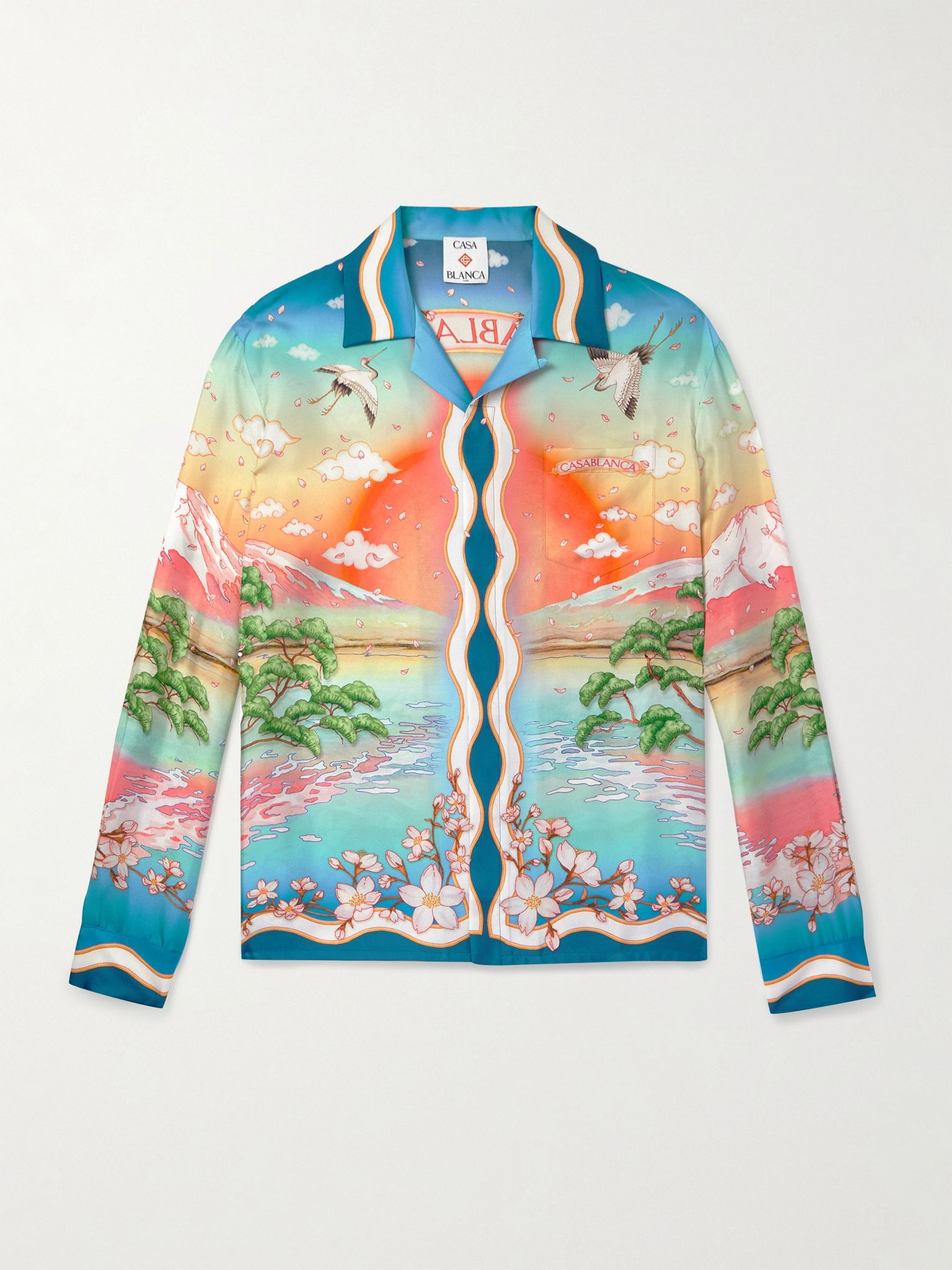 Tennis Club Convertible-Collar Printed Silk-Twill Shirt Multi - 1