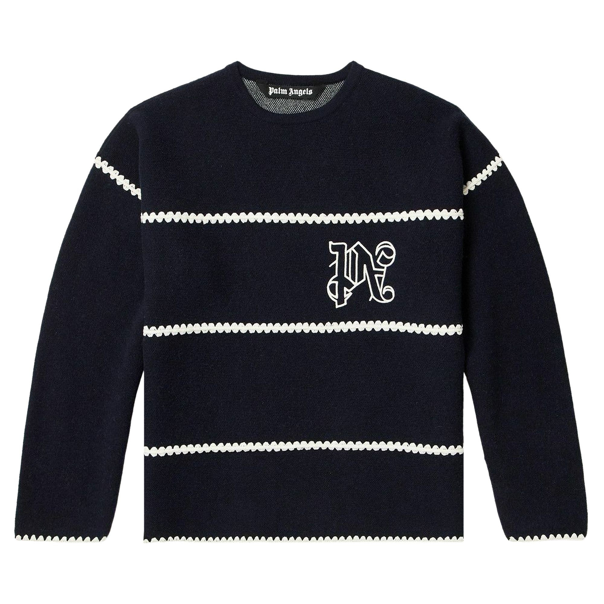 Palm Angels Monogram Striped Sweater 'Navy Blue' - 1