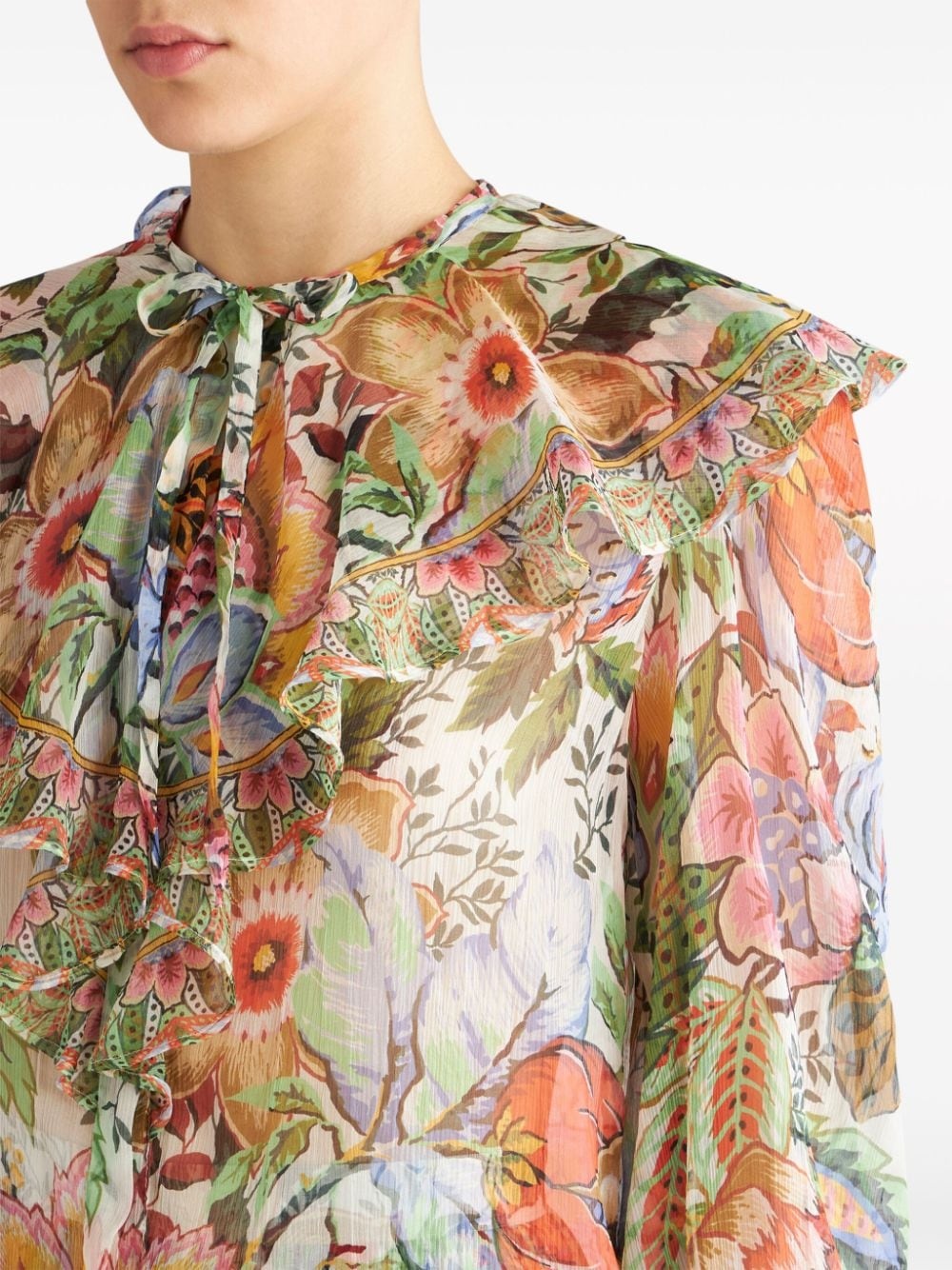 ruffled floral-print silk shirt - 5