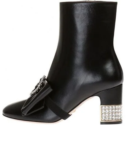 (WMNS) Gucci Removable Bow Leather Ankle Boots 'Black' 481171-BKO00-1000 - 1