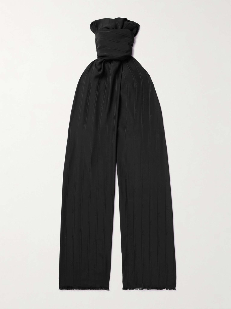 SAINT LAURENT Logo-Jacquard Striped Fringed Silk Scarf outlook