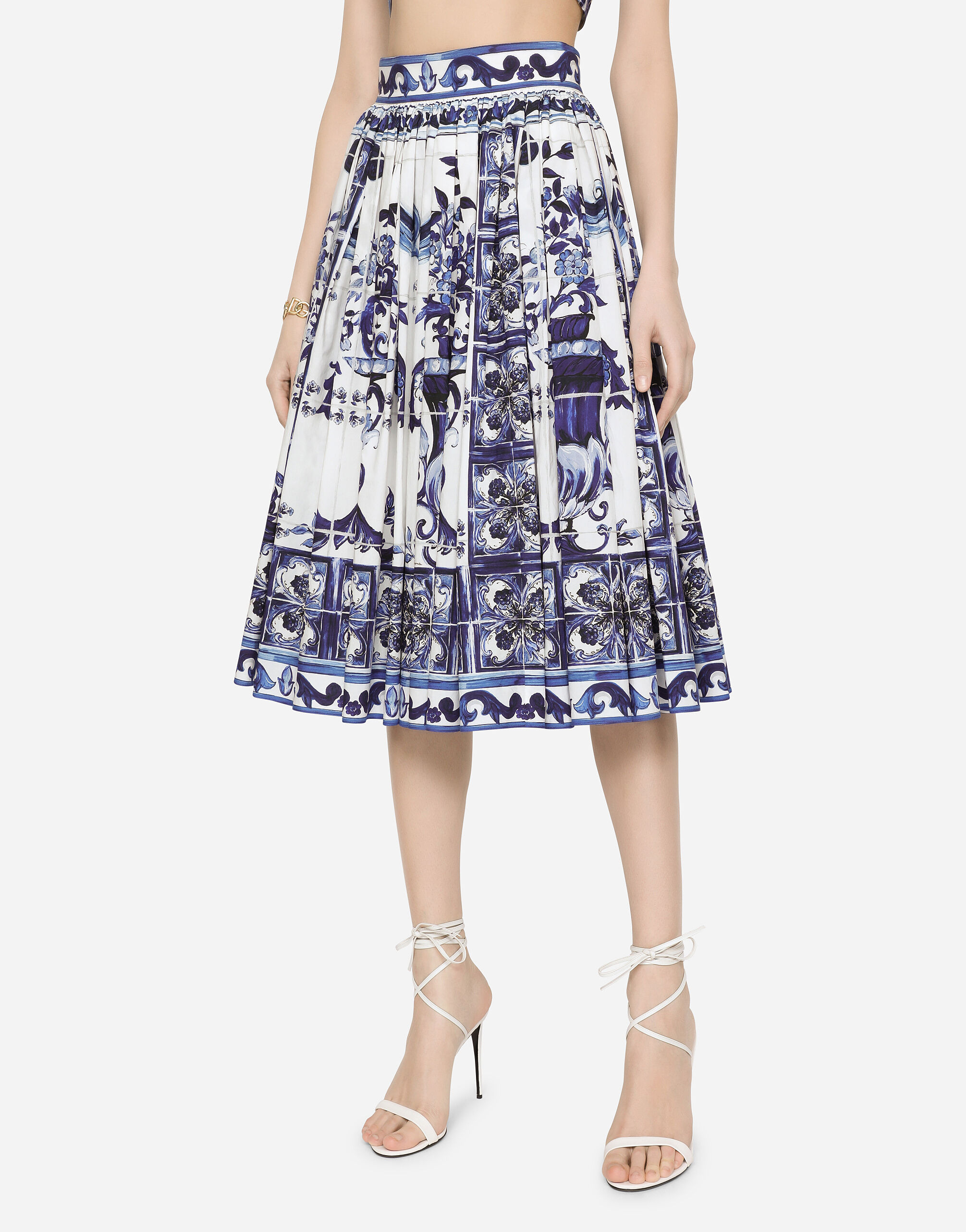 Poplin midi skirt with majolica print - 4