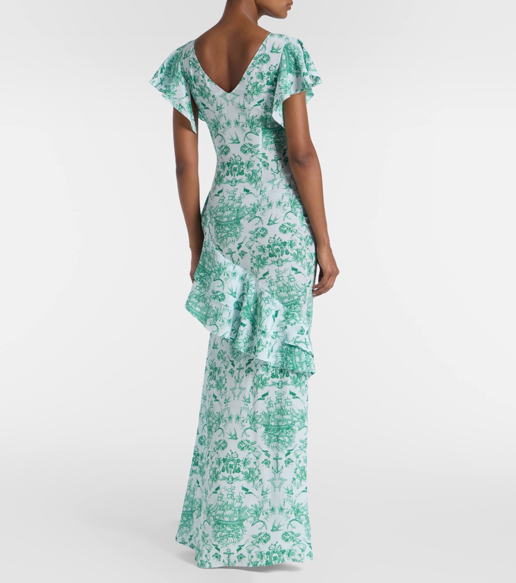 Printed ruffled silk crêpe de chine gown - 3