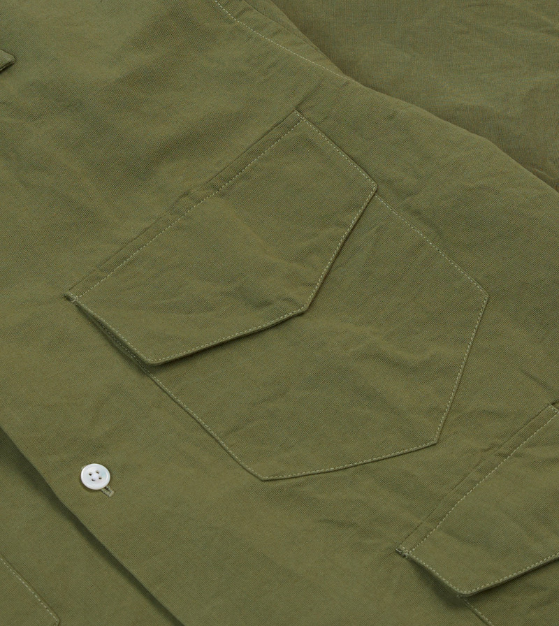 Olive Cotton-Linen Camp Collar Three Pocket Short Sleeve Shirt 4