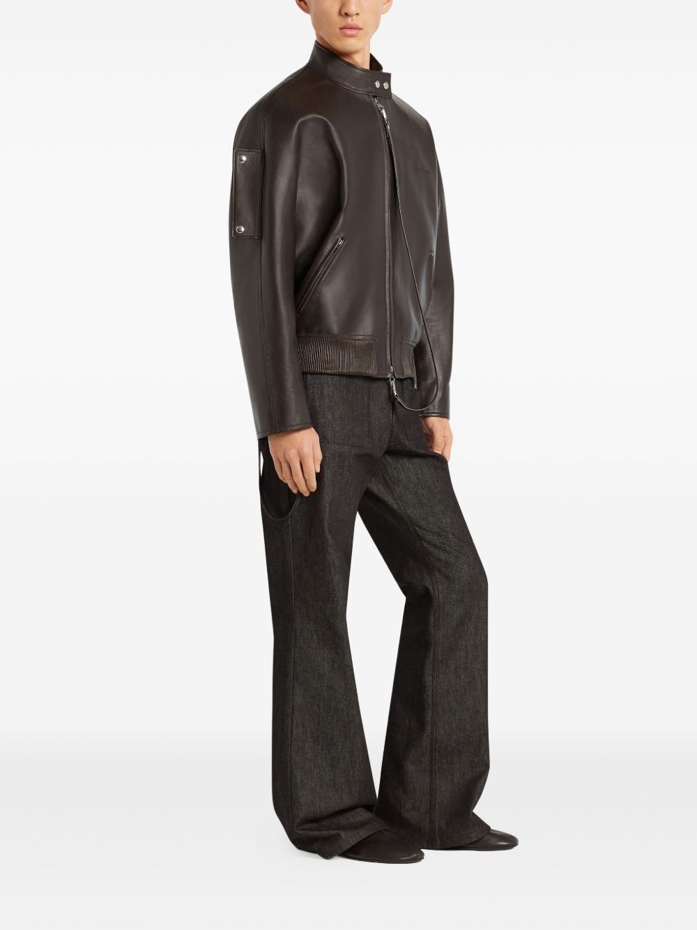 zip-up leather jacket - 3