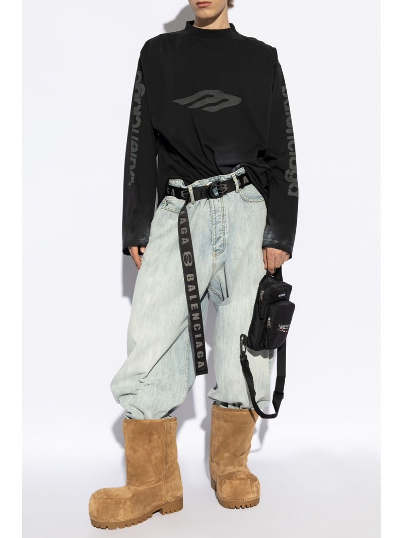 BALENCIAGA distressed logo-print jumper outlook