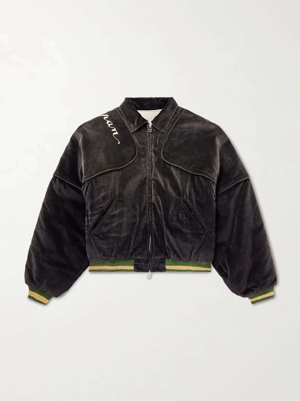 Logo-Embroidered Zip-Detailed Cotton-Velvet Bomber Jacket - 1