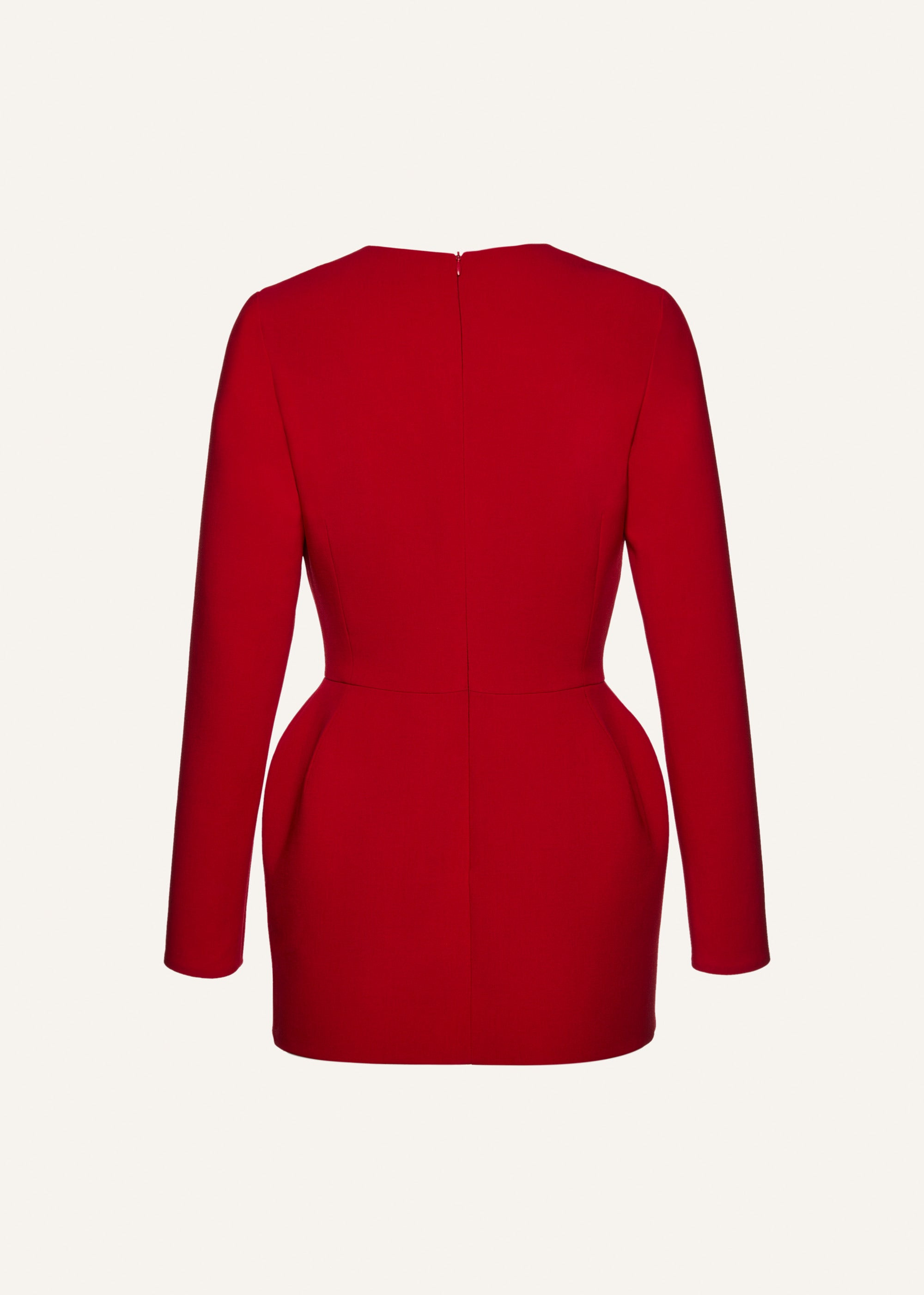 Long sleeve floral applique wool mini dress in red - 2