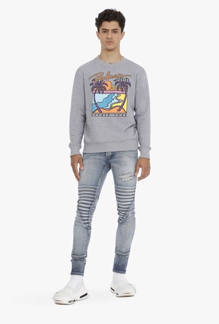 Gray cotton sweatshirt with multicolor Balmain Paris logo - 2