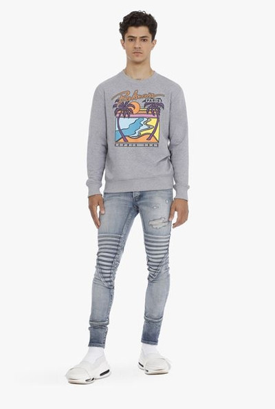 Balmain Gray cotton sweatshirt with multicolor Balmain Paris logo outlook