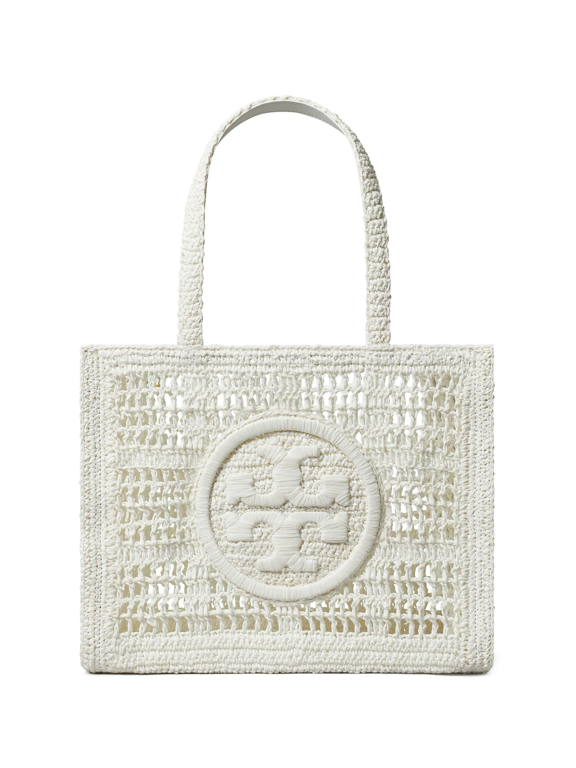 Women's Small Ella Crochet Straw Tote Bag - White - 1