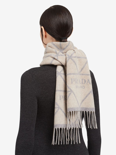 Prada intarsia-logo fringed scarf outlook