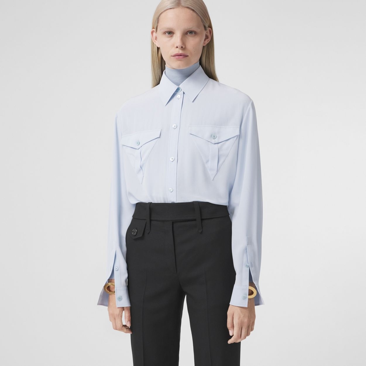 Logo Detail Silk Crepe de Chine Oversized Shirt - 2