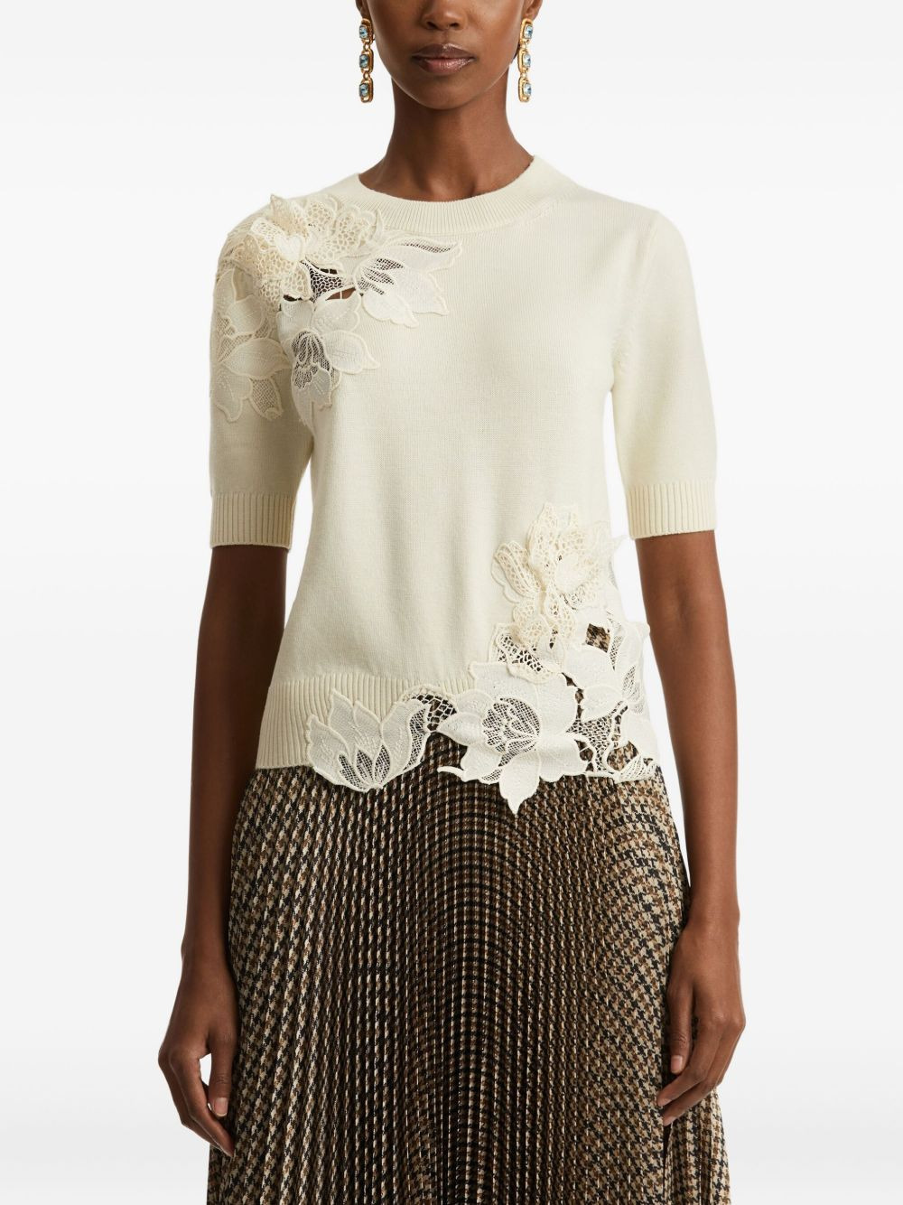guipure-insert short-sleeve top - 2