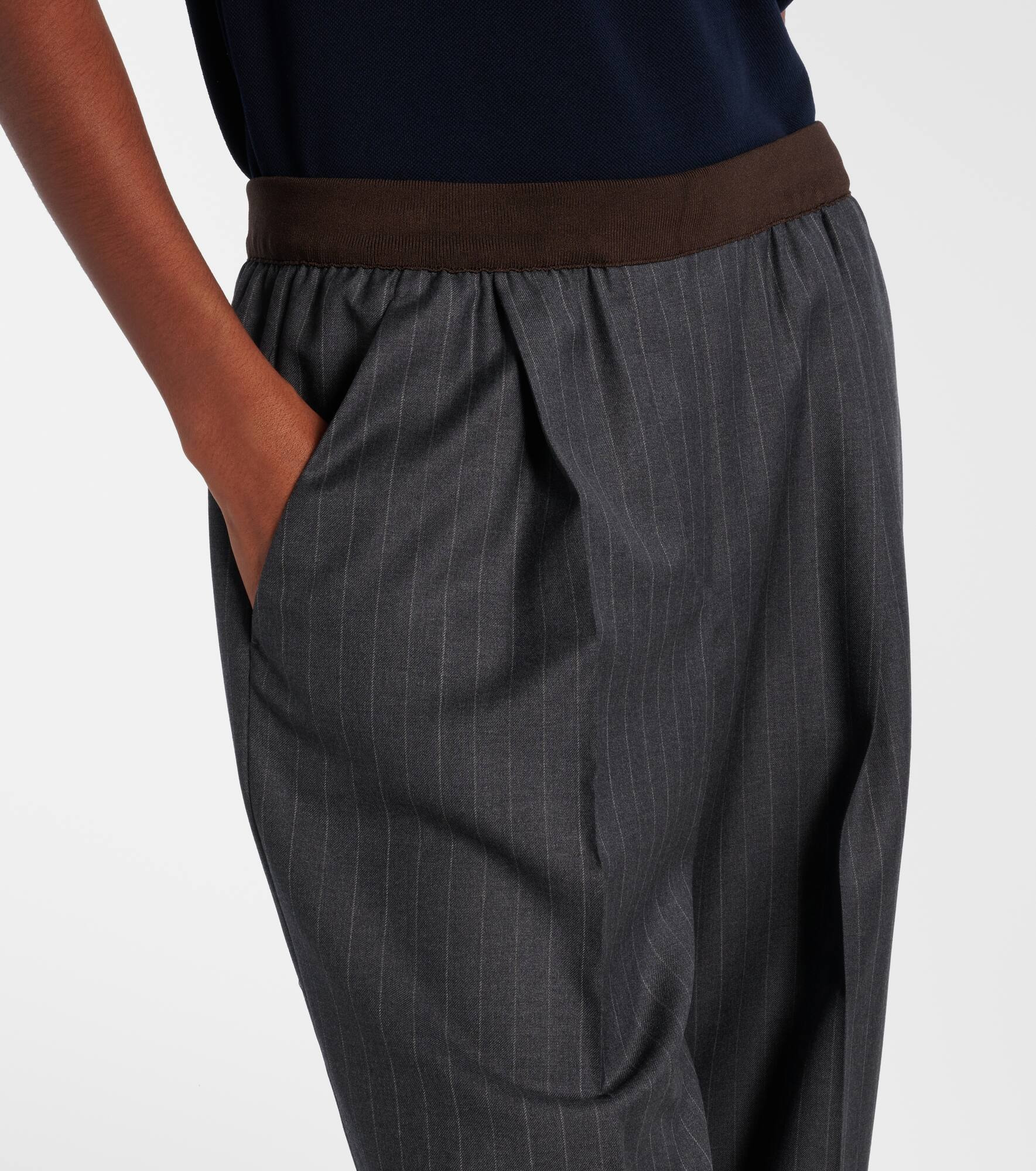 Pinstripe virgin wool wide-leg pants - 4