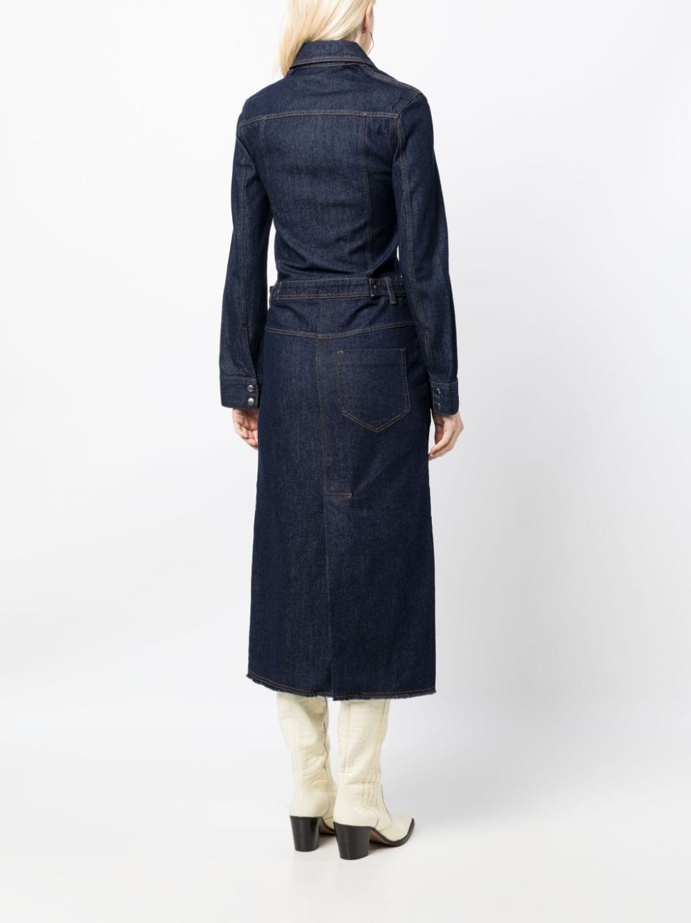 long-sleeve denim midi dress - 4