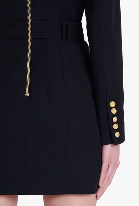 Black wool double-buttoned dress with Balmain buckle - 7