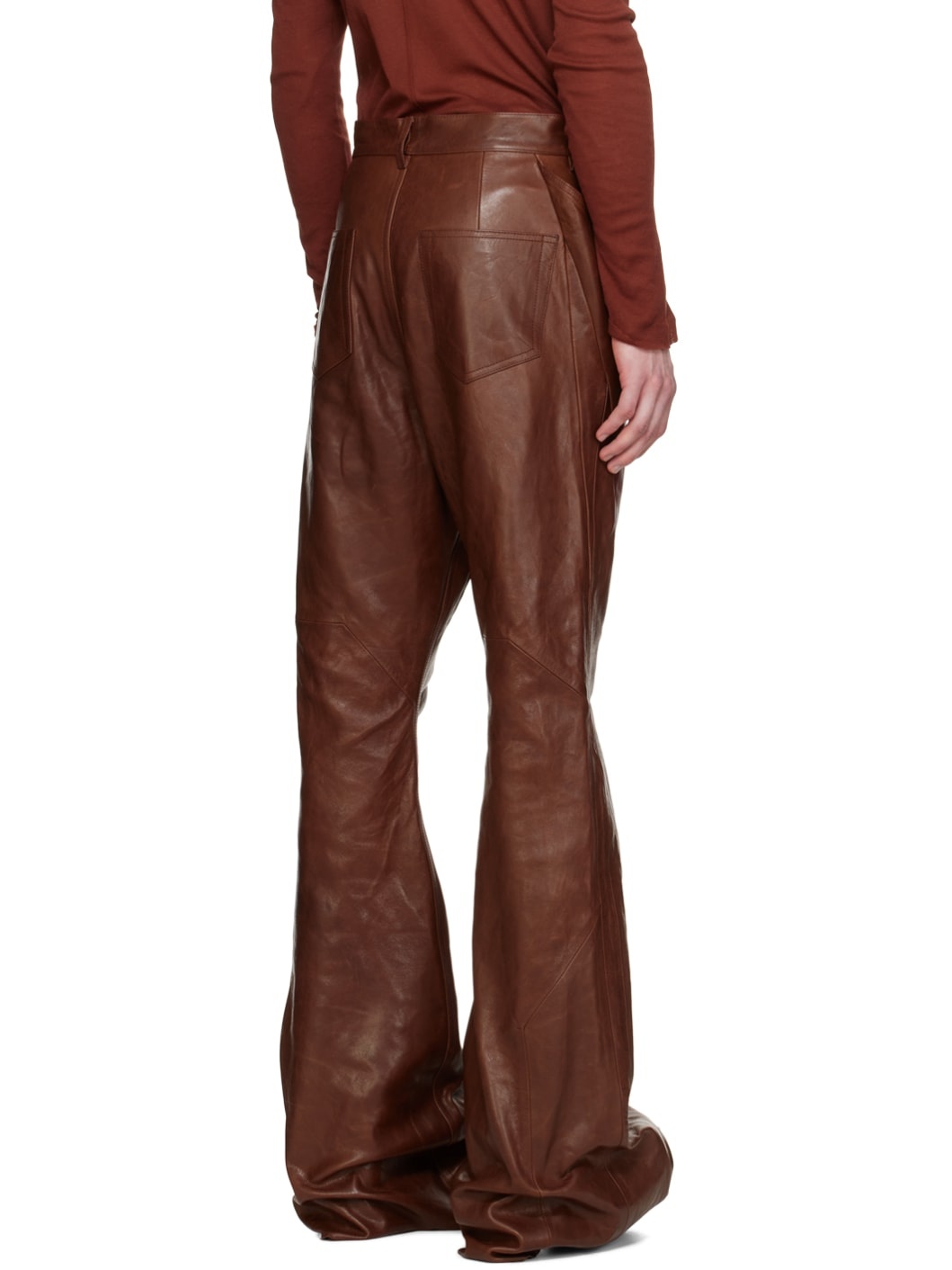 Burgundy Slivered Leather Pants - 3