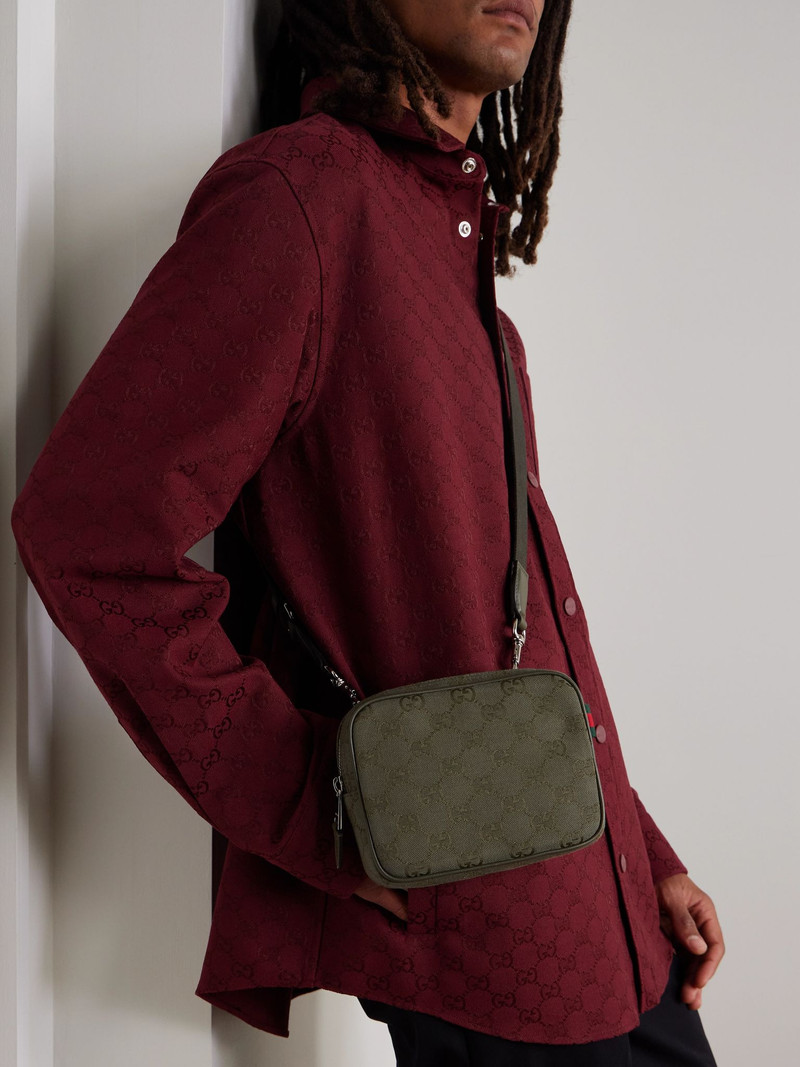 GUCCI Neo Original Leather-Trimmed Monogrammed Canvas Messenger Bag Green outlook