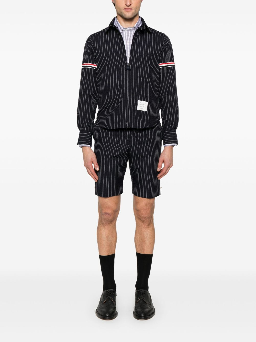 pinstriped zip-up shirt - 2