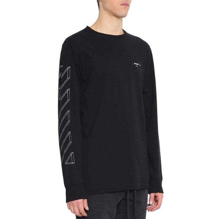 Men's Off-White 3D Printing Hollow Out Arrow Long Sleeves Black T-Shirt OMAB001E181850021001 - 4