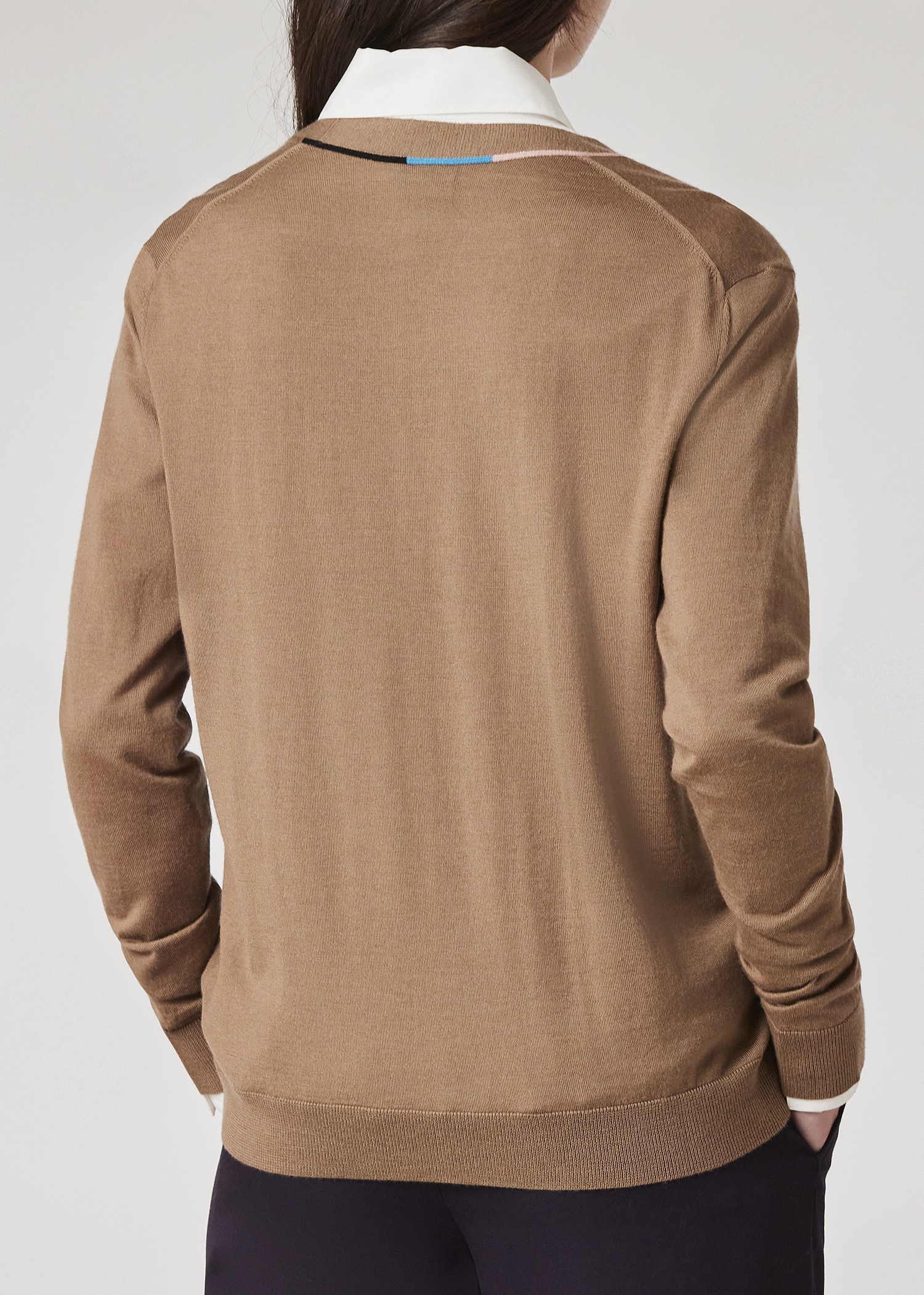 Women's Taupe Merino Knitted V-Neck Cardigan - 5