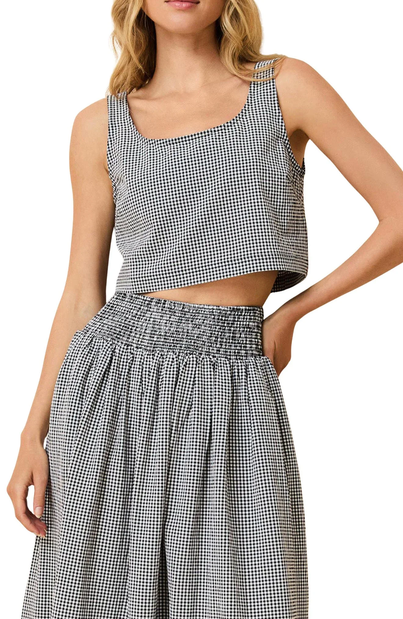 Solid & Striped The Anise Seersucker Crop Tank in Noir at Nordstrom - 1