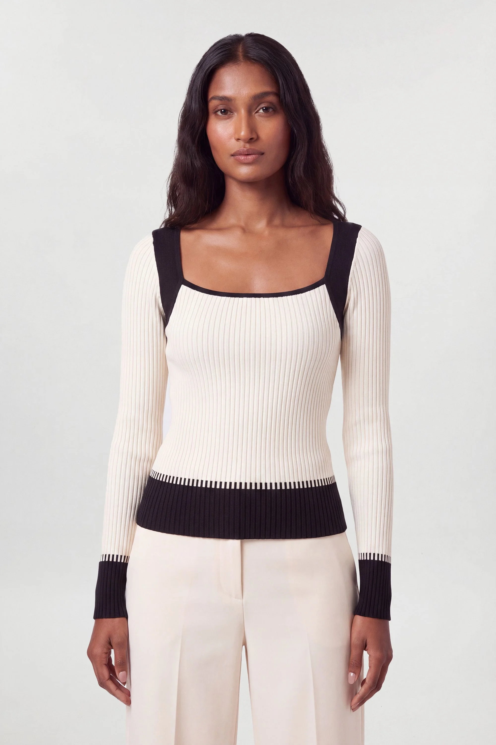 Block Colour Racked Rib Knitted Top - 1