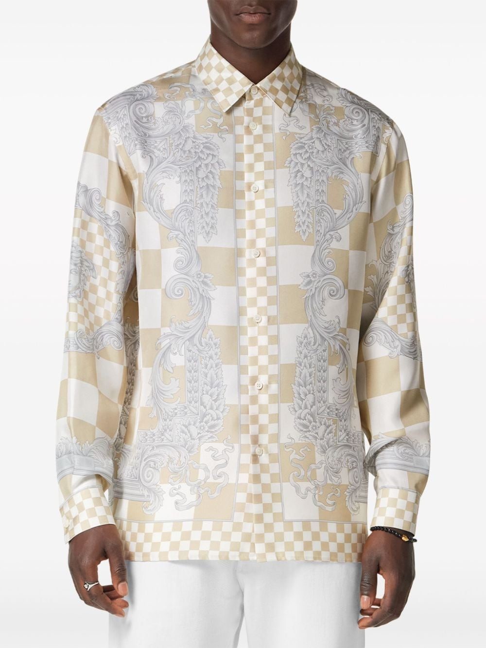 Medusa-print checked silk shirt - 3