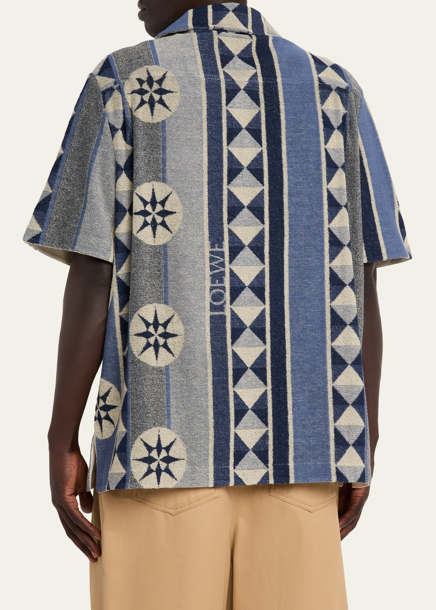 Men's Cotton Terry Compass-Print Camp Shirt - 3