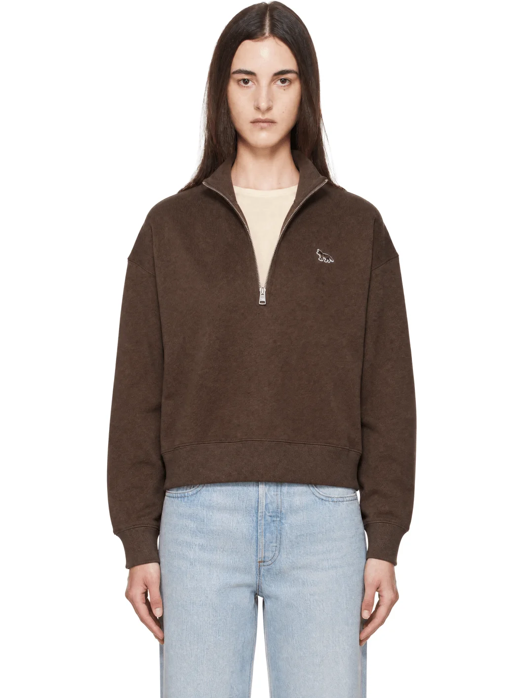 Brown Baby Fox Half Zip Sweatshirt - 1
