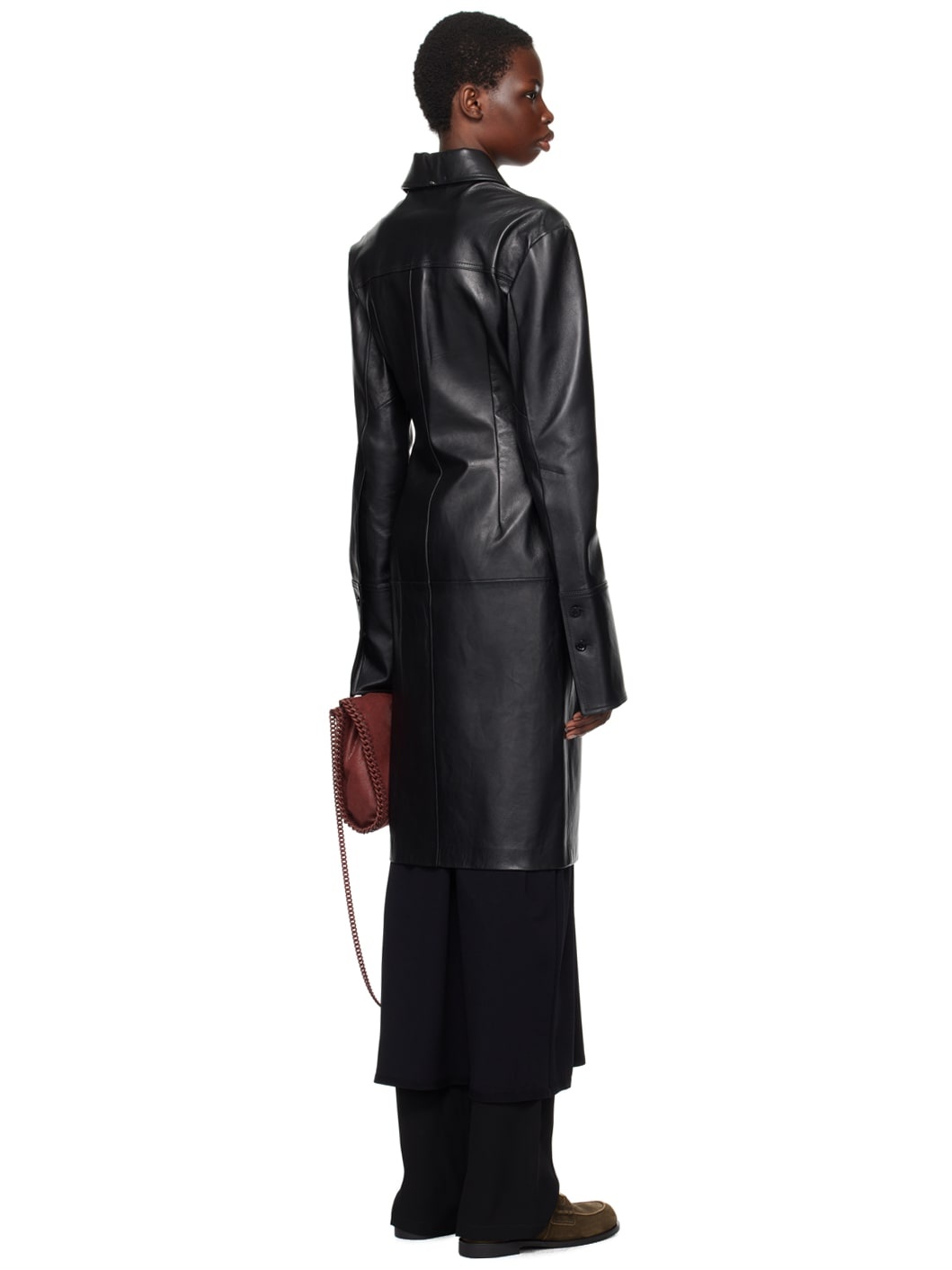 Black Oidio Leather Midi Dress - 3