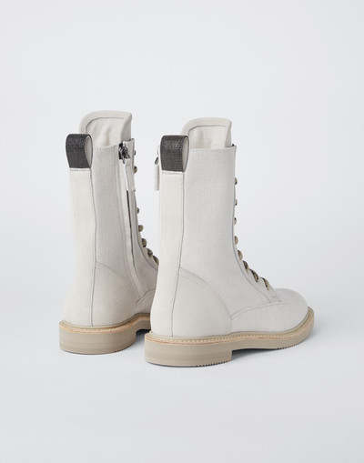 Brunello Cucinelli Cotton and linen canvas and calfskin boots with precious detail outlook