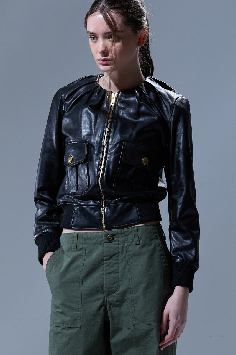 R13 PLEATED NECK LEATHER JACKET outlook