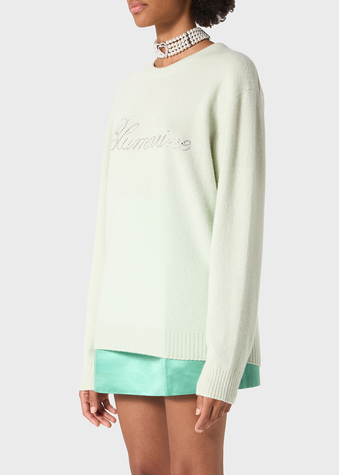 CASHMERE SWEATER WITH BLUMARINE RHINESTONE LOGO - 5