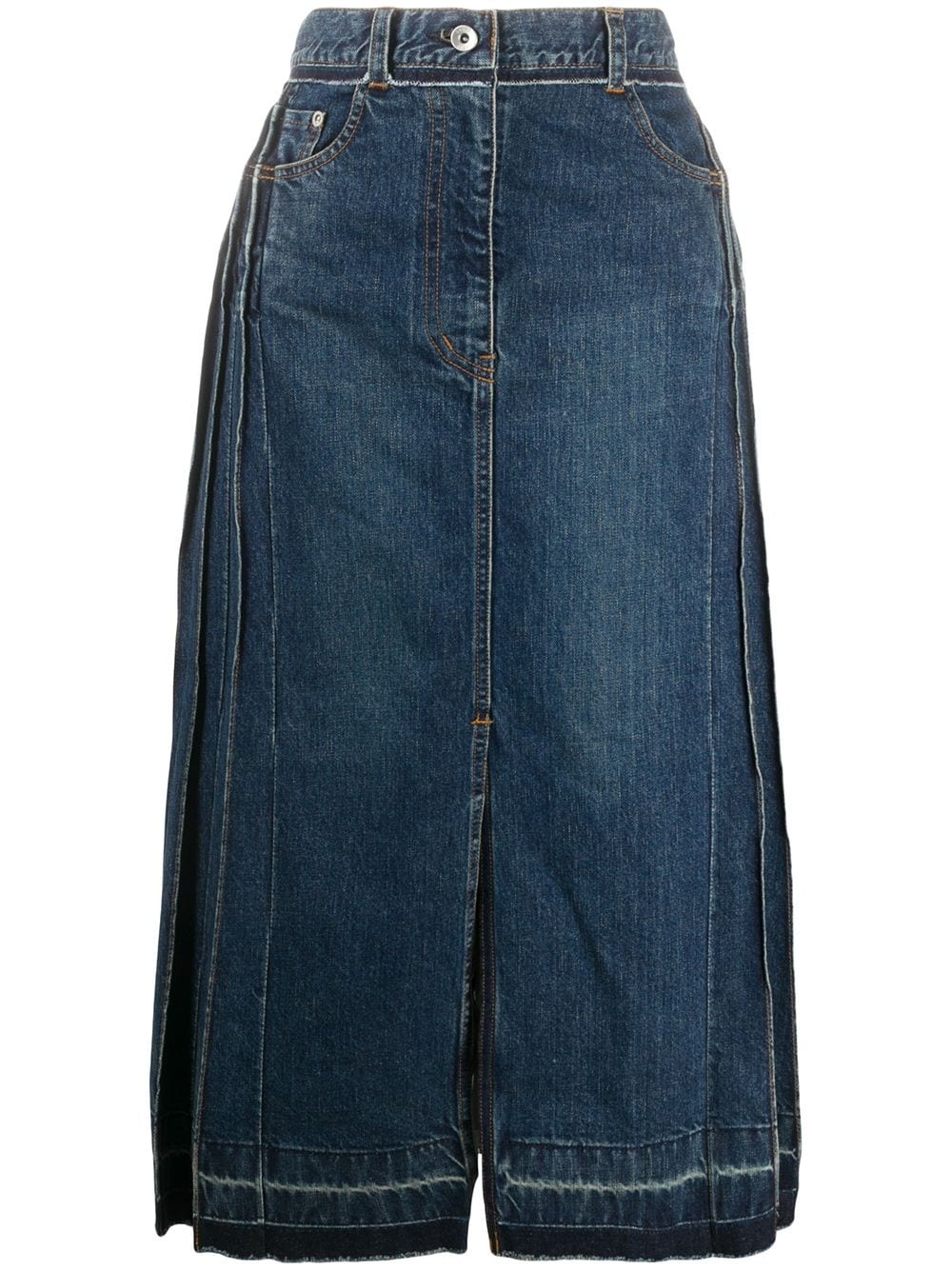 panelled denim pleated skirt - 1