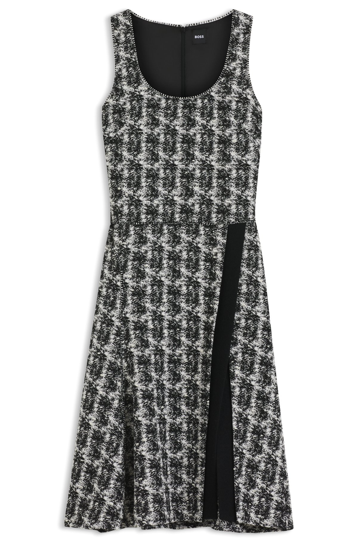 SLEEVELESS DRESS IN PATTERNED FEATHER TWEED - 1