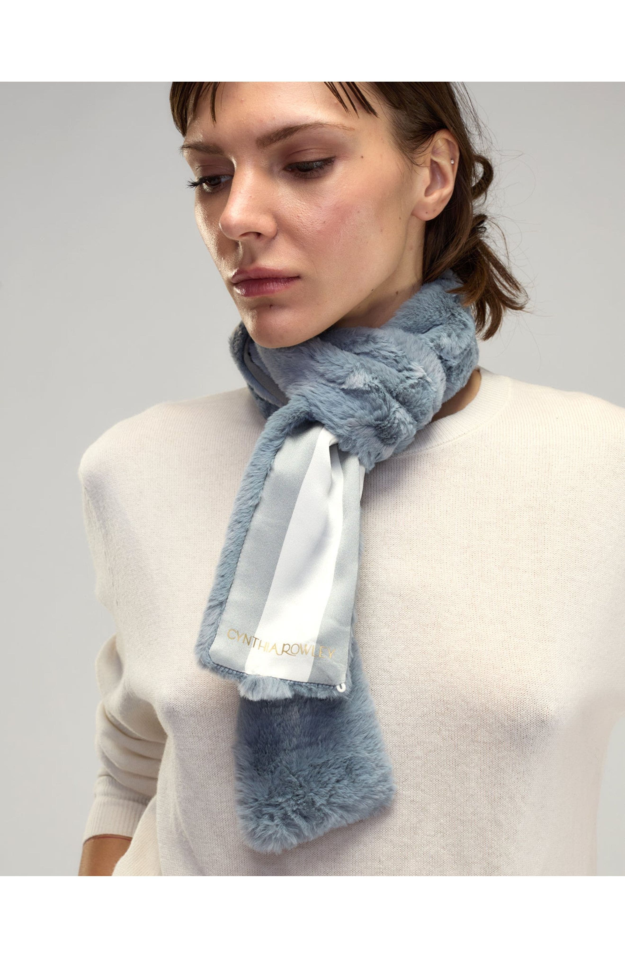 Cynthia Rowley Out East Faux Fur Silk Scarf in Blue at Nordstrom - 3