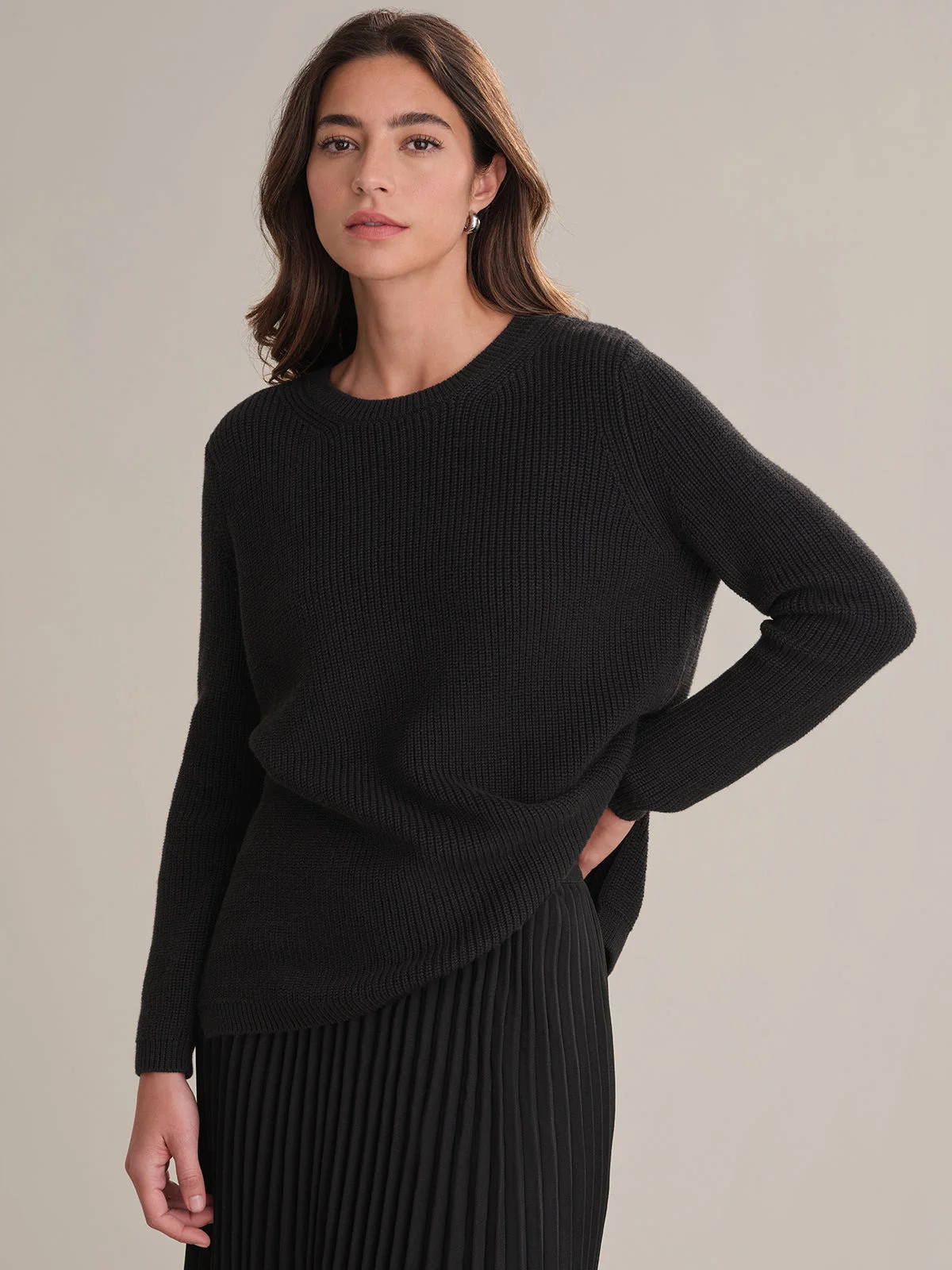 Emma: Crewneck Shaker Stitch Cotton Sweater - 1