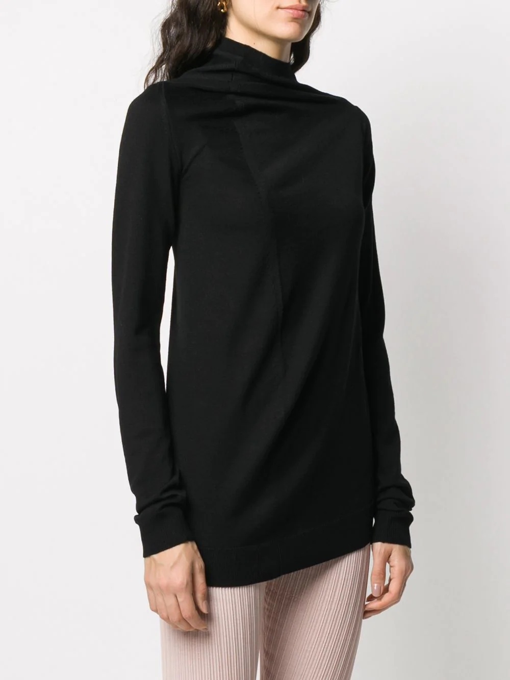 asymmetric draped high-neck jumper - 3