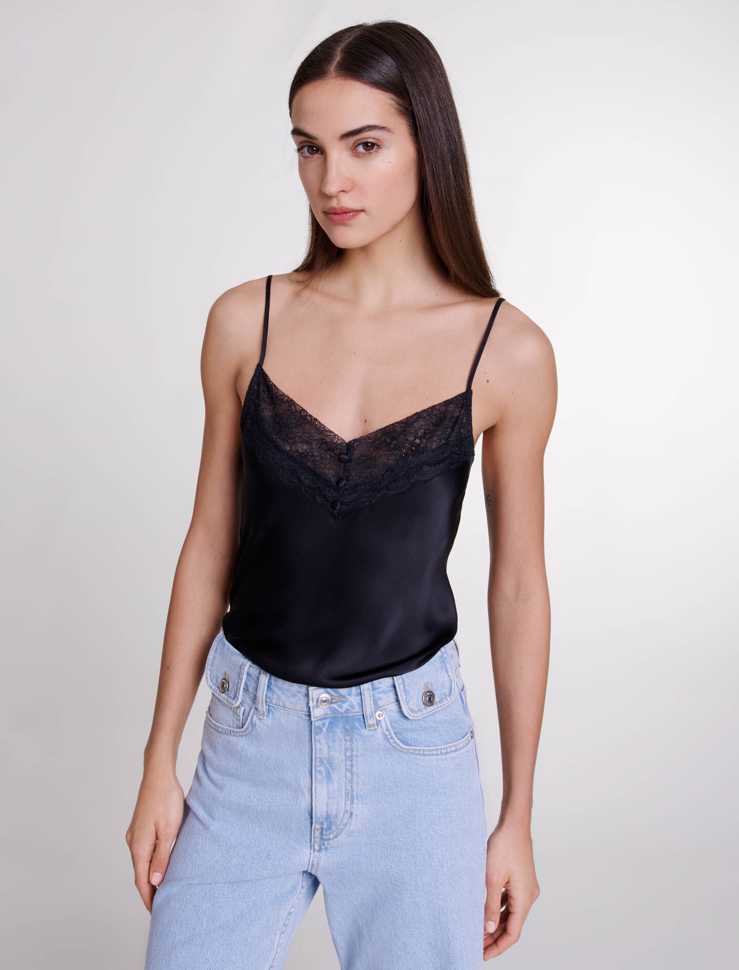 Silk satin and lace top - 8