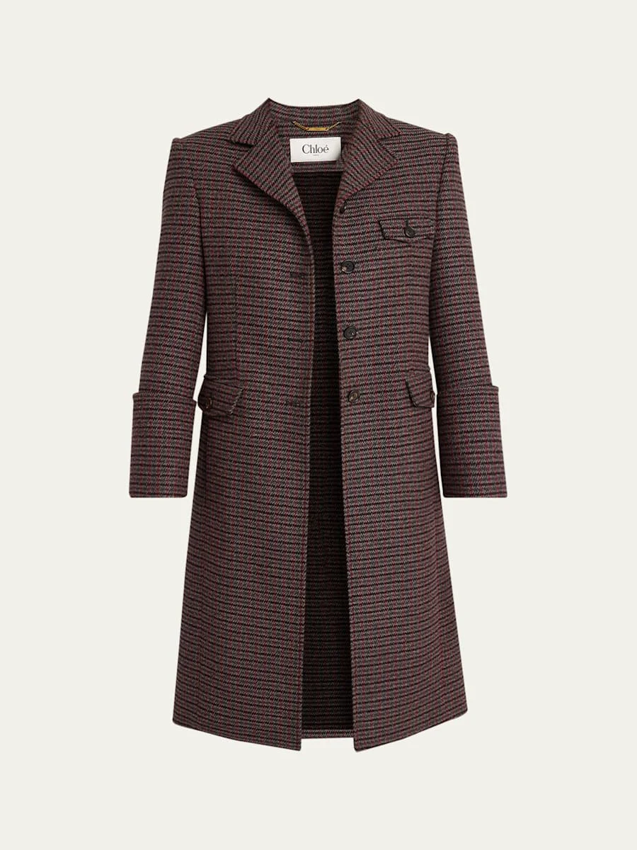 Houndstooth Wool-Blend Riding Coat - 1
