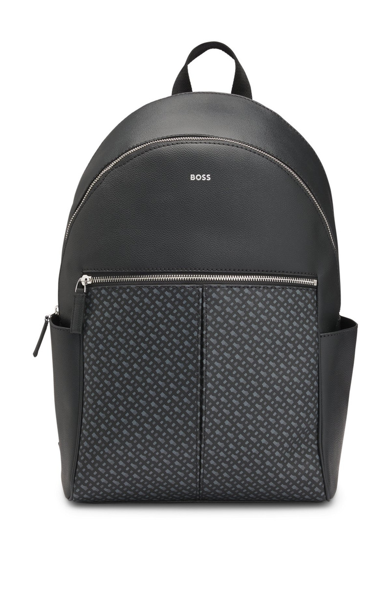 FAUX-LEATHER BACKPACK WITH MONOGRAM-PRINT FRONT POCKET 1