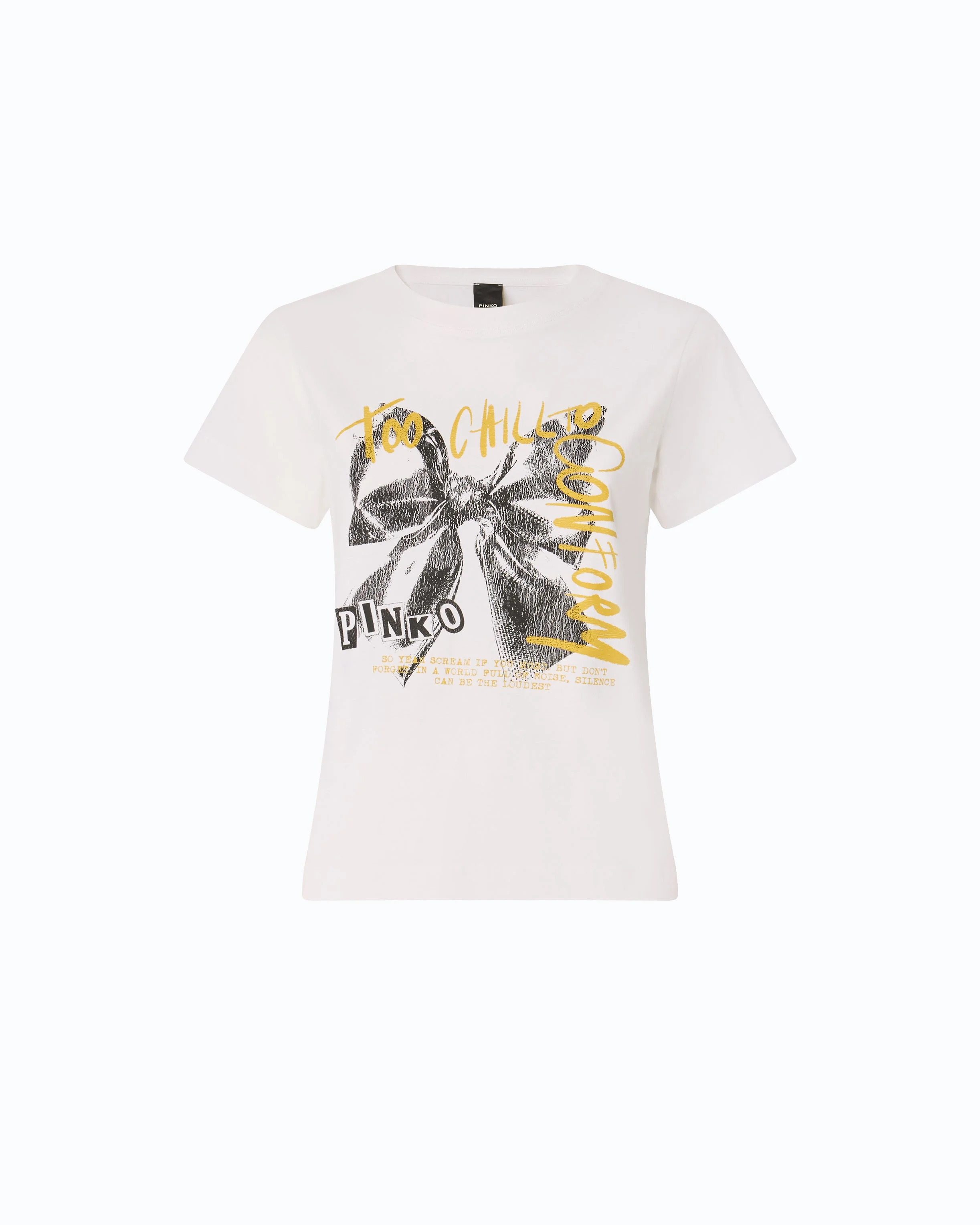 T-SHIRT WITH TOO CHILL TO CONFORM BOW PRINT - 1