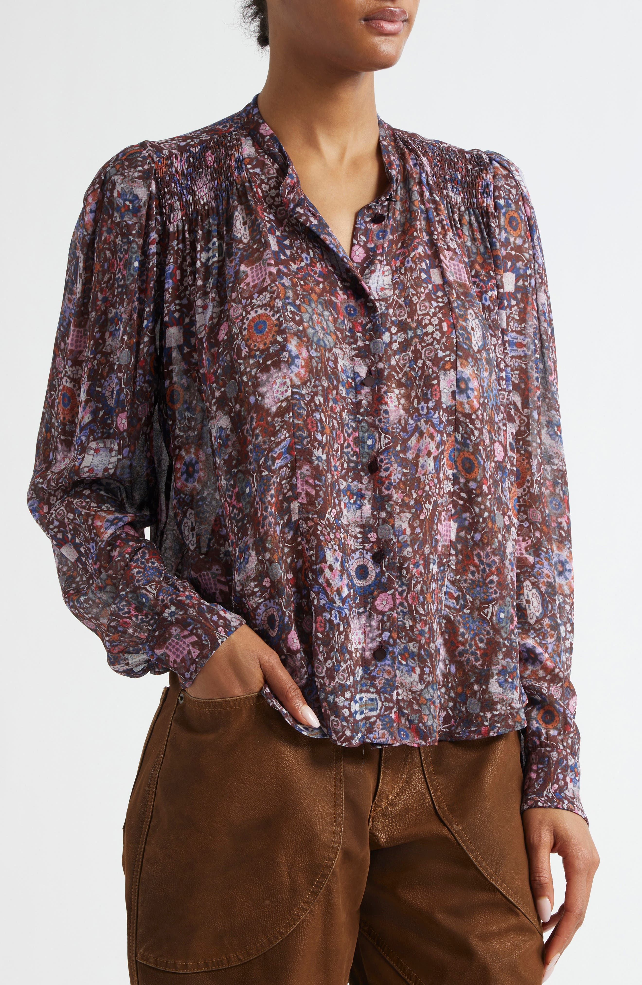 Isabel Marant Étoile Noeline Long Sleeve Button-Up Shirt in Plum at Nordstrom - 4