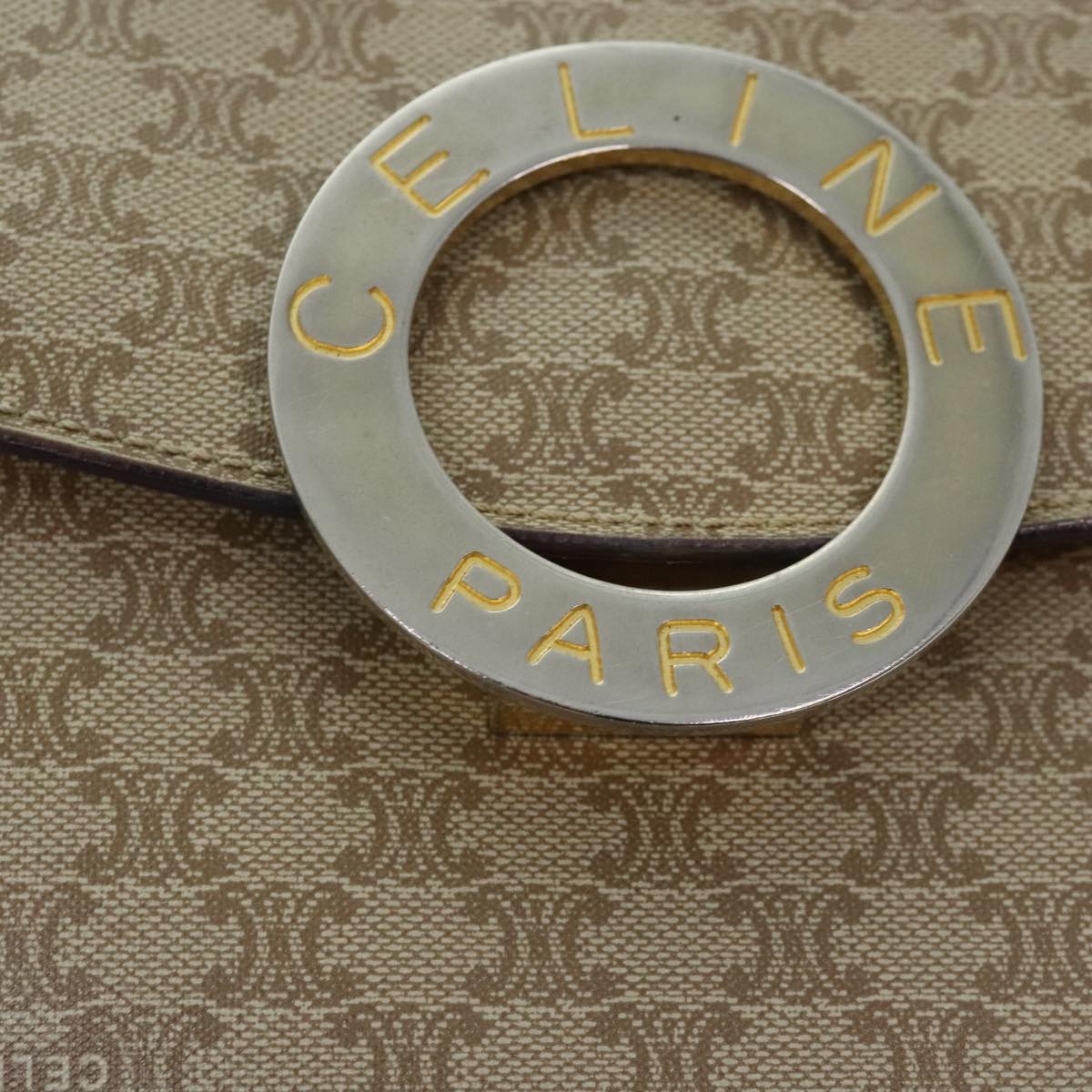 CELINE Macadam Canvas Shoulder Bag Beige Gold - 13