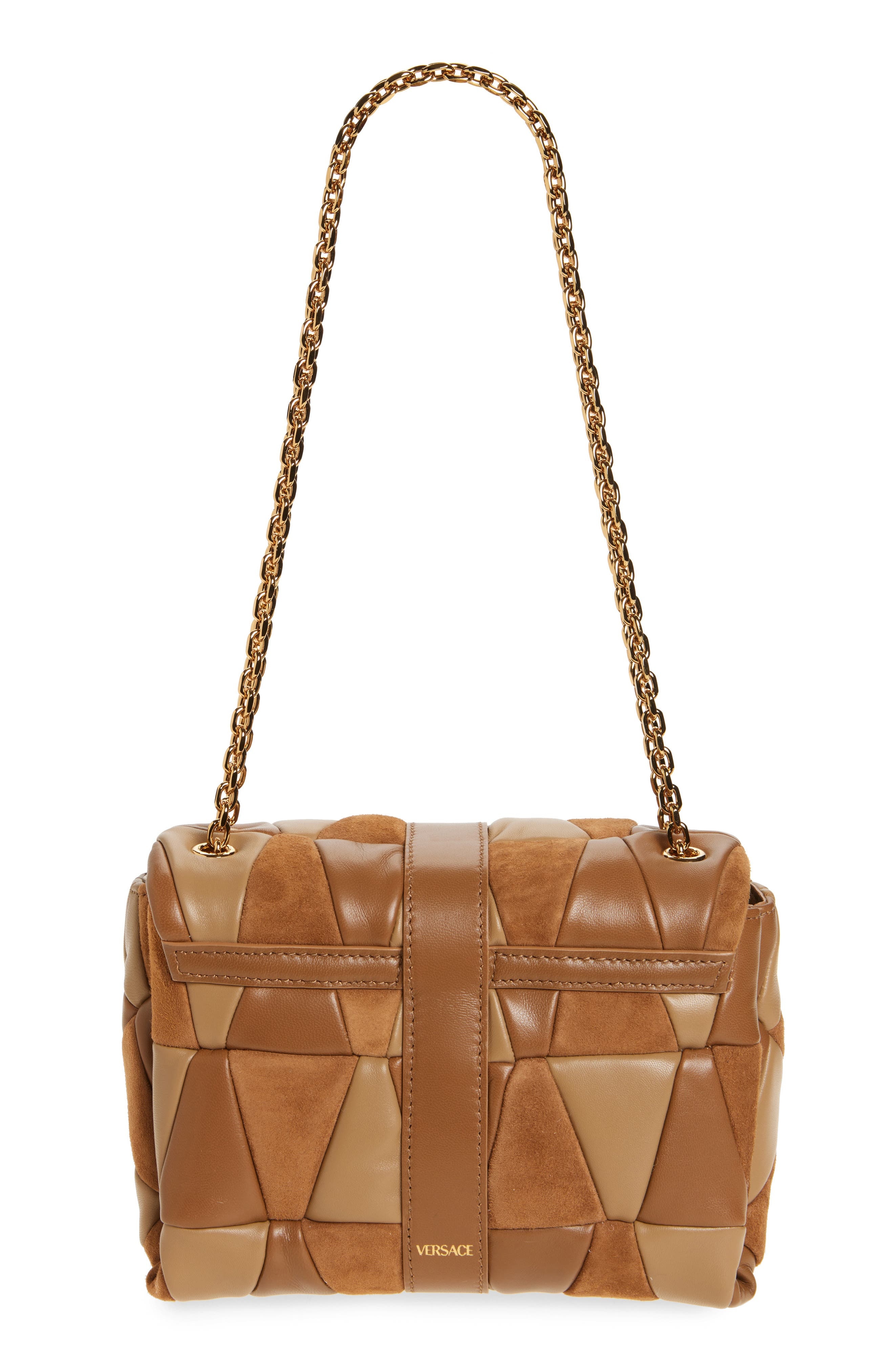 Versace Kleio Medusa 95 Quilted Patchwork Suede Shoulder Bag in Brown Caramel Gold at Nordstrom - 4
