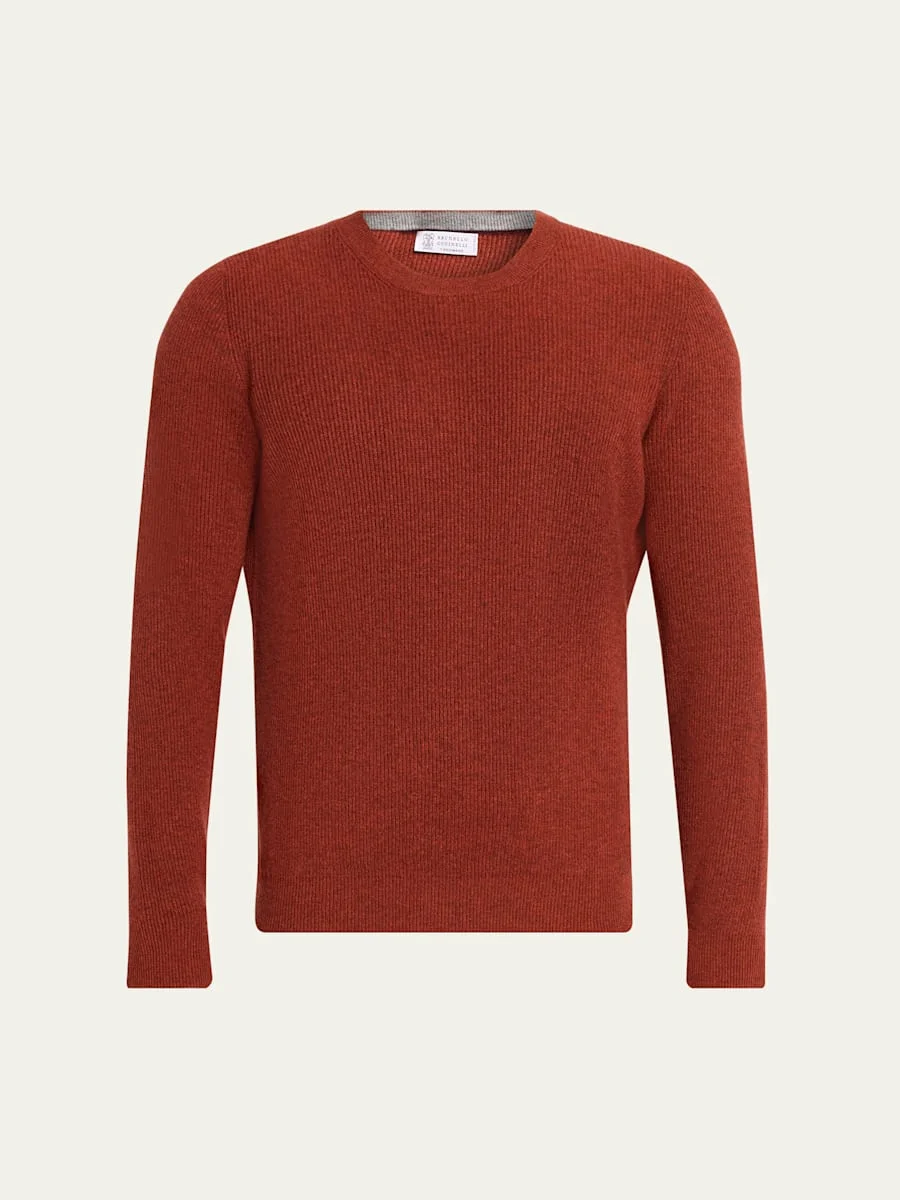 Men's Crewneck English Rib Cashmere Sweater - 1
